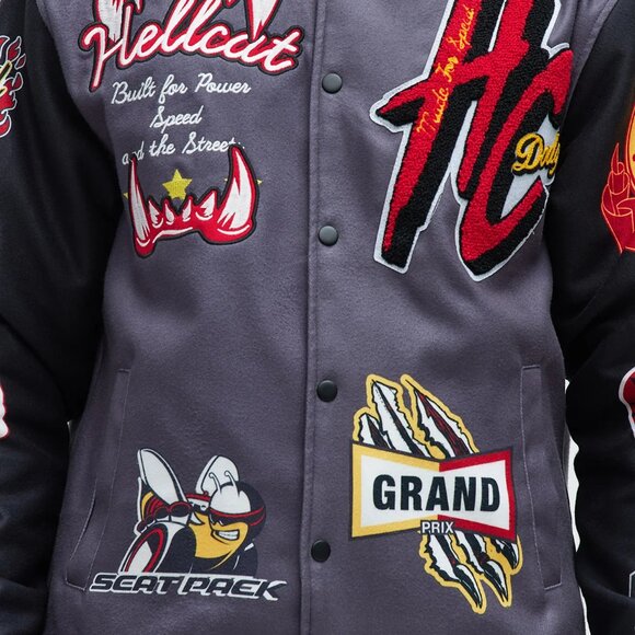 Dodge Hellcat Varsity Jacket Men’s Grey Polyester Microsuede Patch Letterman - Picture 5 of 13